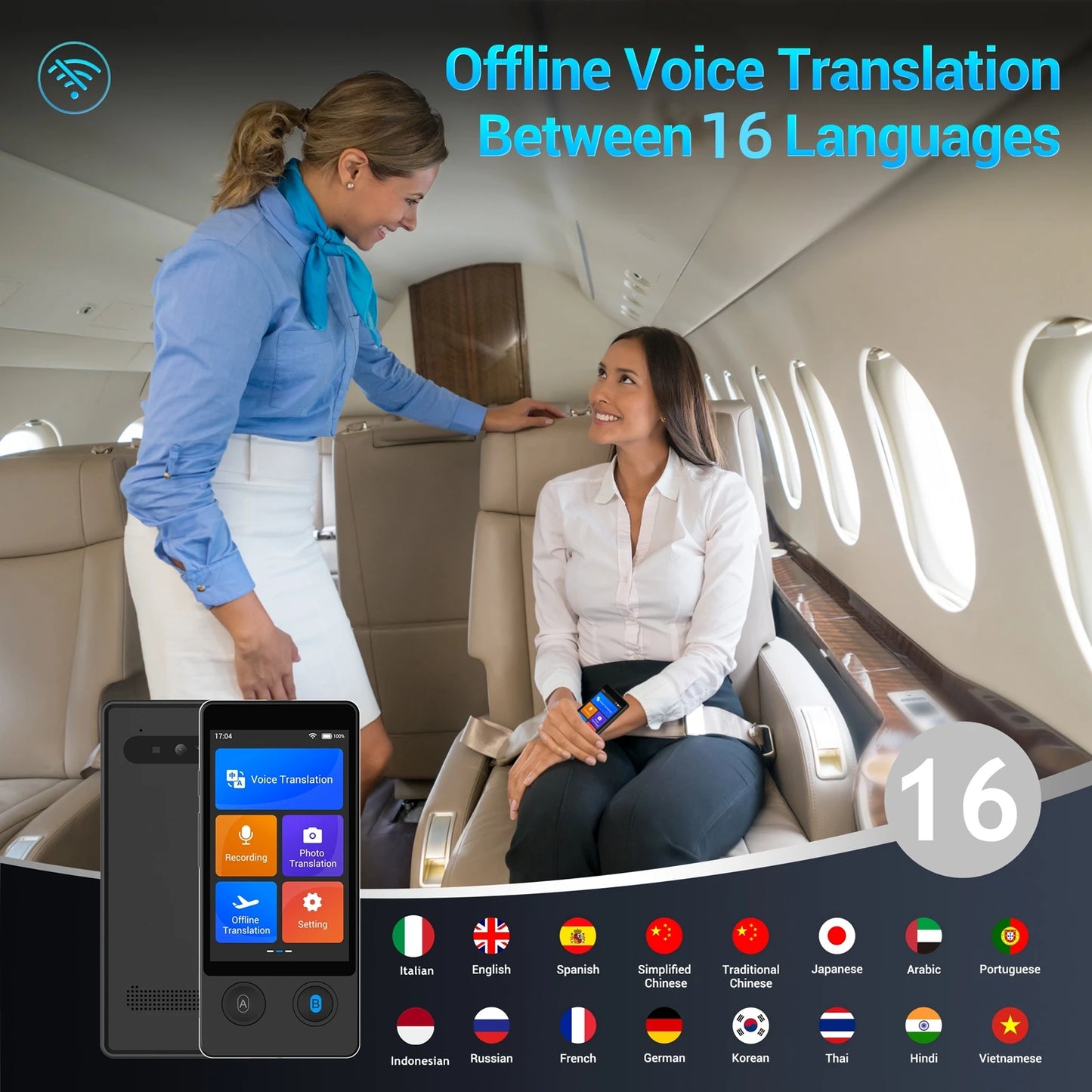 Wooask W12 Voice Translator 144 Languages Real Time Translation Device 16 Offline Packs No WiFi Needed Travel Business Tool