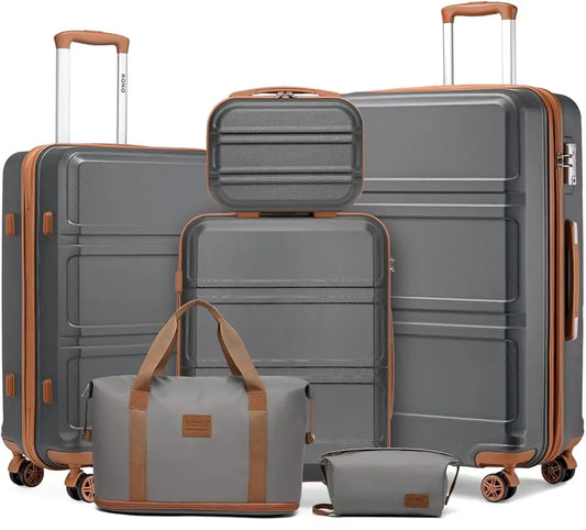 Kono 6 Piece Luggage Set Lightweight ABS Hardshell TSA Lock