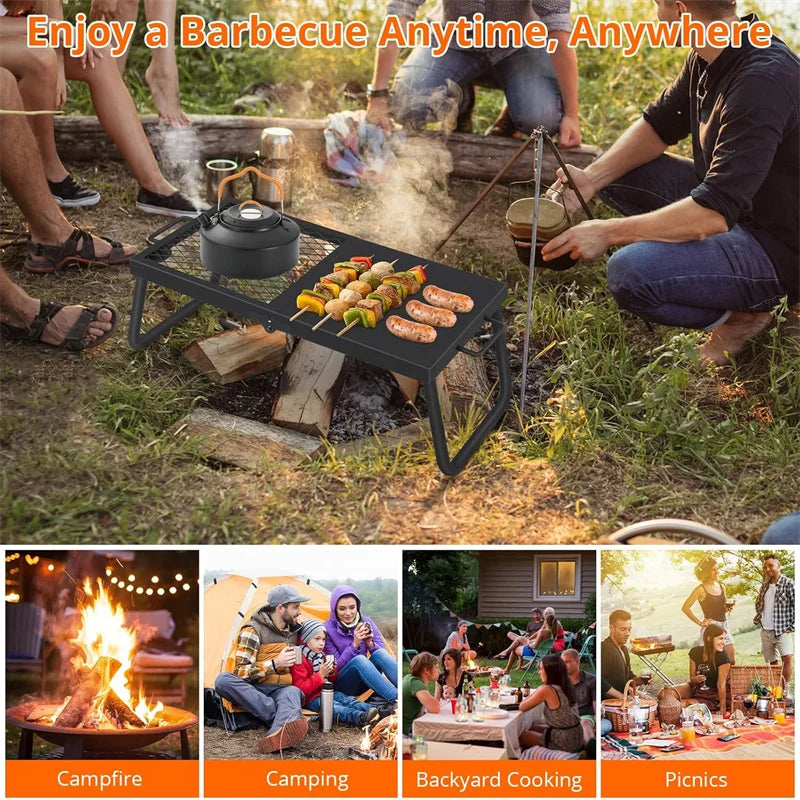 Folding Campfire Grill Stainless Steel Mesh Grate Rack