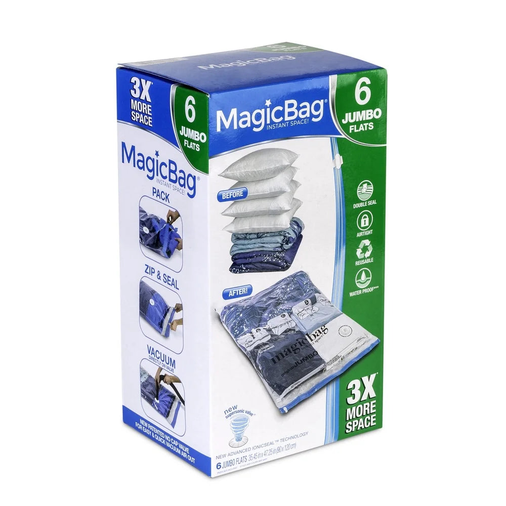 MagicBag Space Saver Vacuum Bags 6 Pack Clear Portable Storage Bags Eco-Friendly Rectangular Design