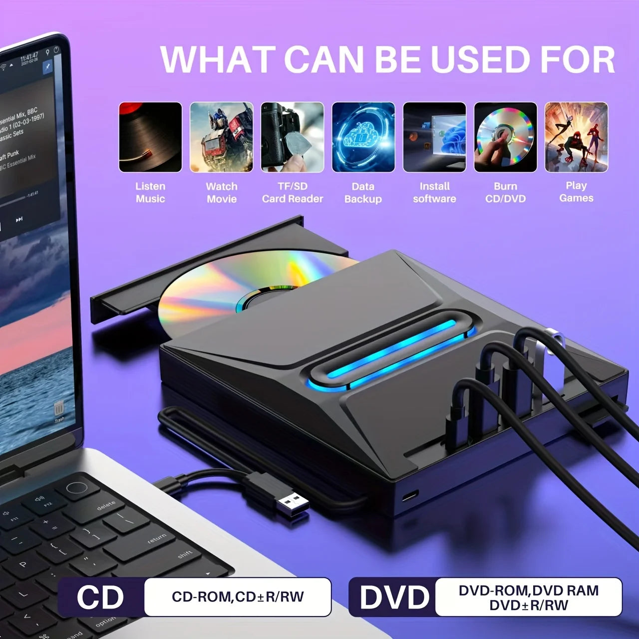 New Luminous 3 USB 3.0 External CD DVD Drive Typ C Portable