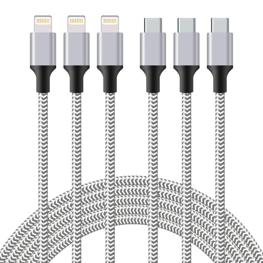 3pcs Nylon Braided Fast Charging Cables 3ft 6ft 10ft