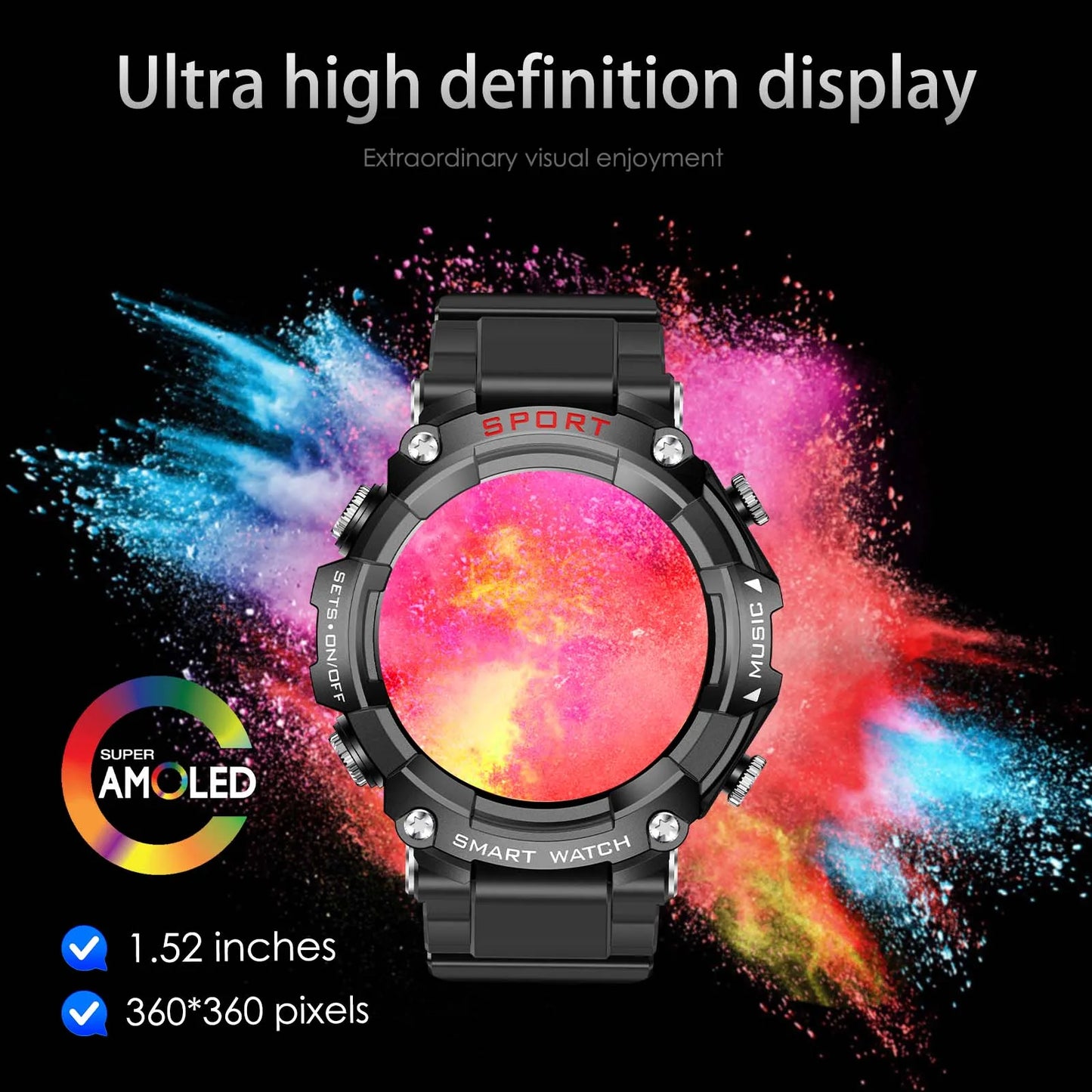 Smart Watch AMOLED Display With In-Ear Bluetooth Headset