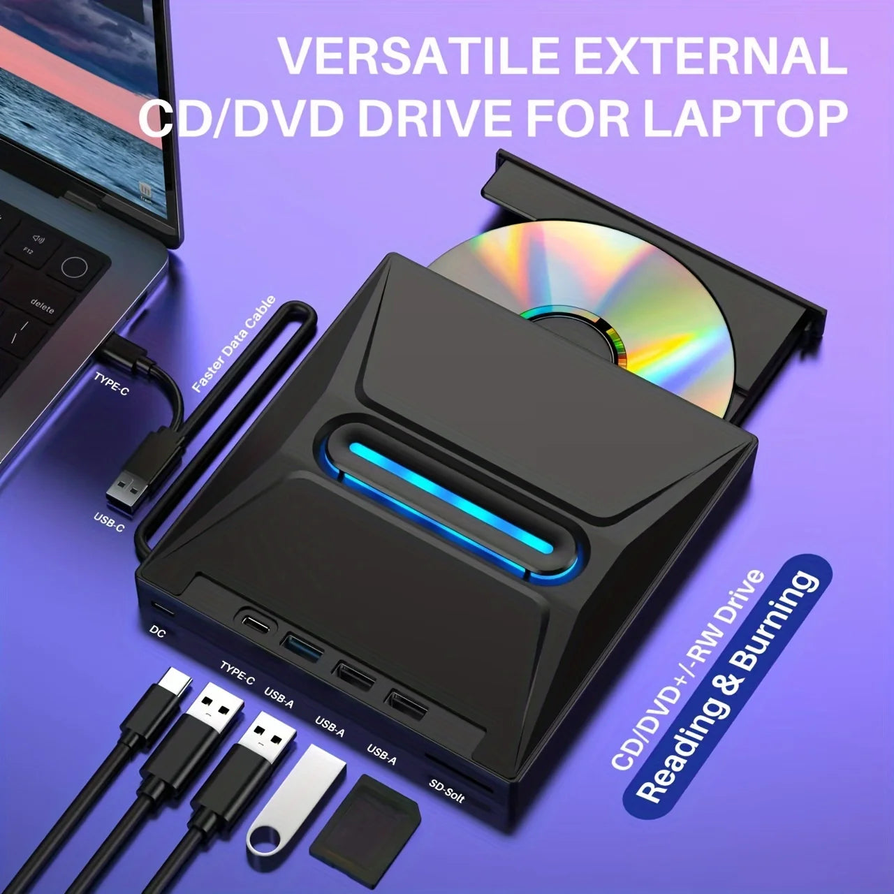 New Luminous 3 USB 3.0 External CD DVD Drive Typ C Portable