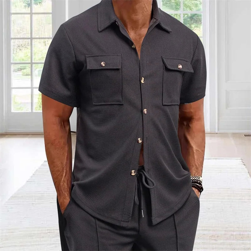 Men's Casual Short Sleeve Button Down Shirt for All Seasons