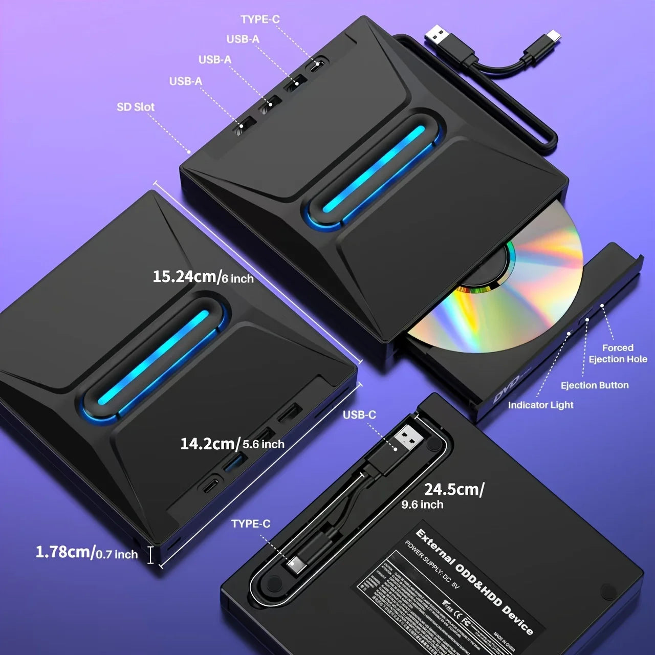 New Luminous 3 USB 3.0 External CD DVD Drive Typ C Portable