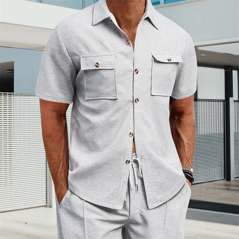 Men's Casual Short Sleeve Button Down Shirt for All Seasons