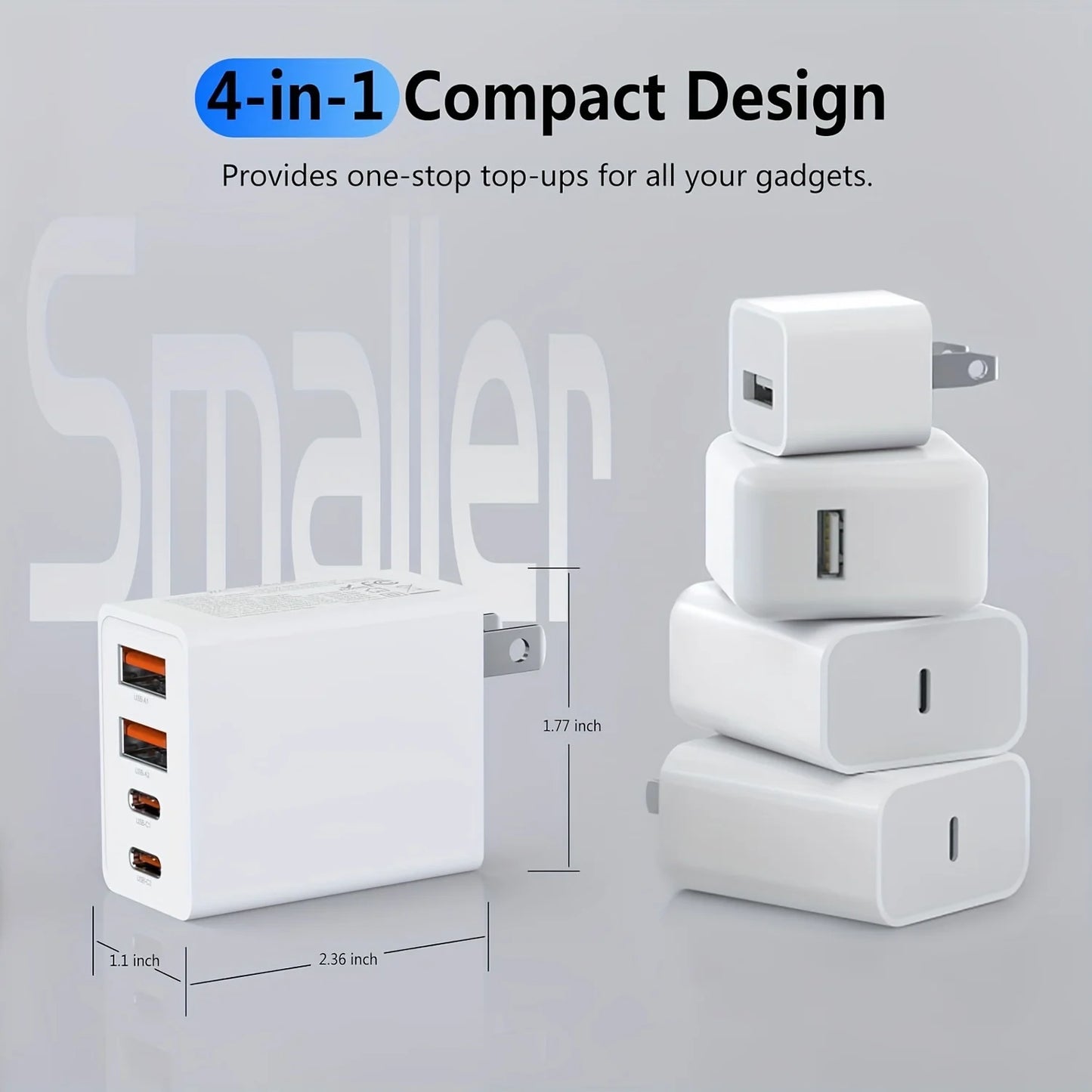 40W USB C 4-port Fast Charger Block