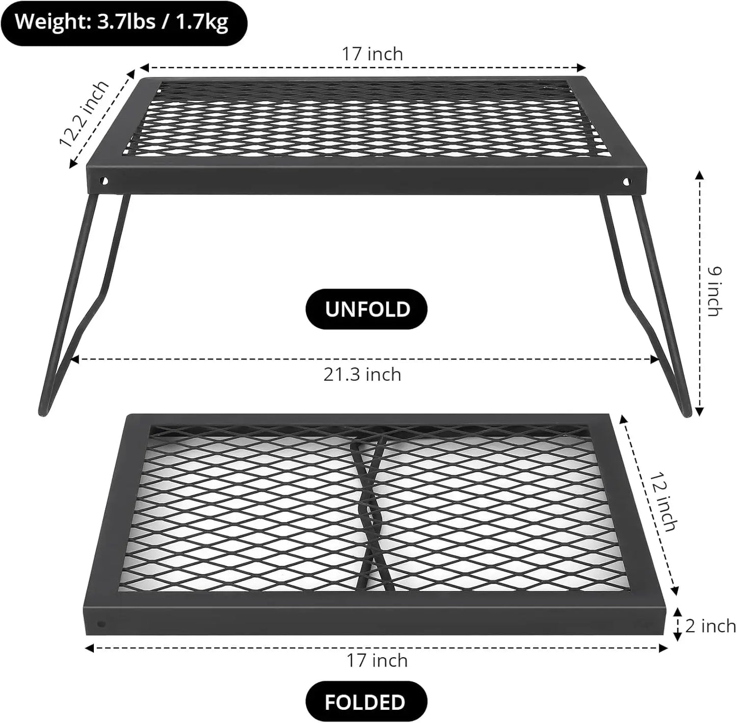Folding Campfire Grill Stainless Steel Mesh Grate Rack