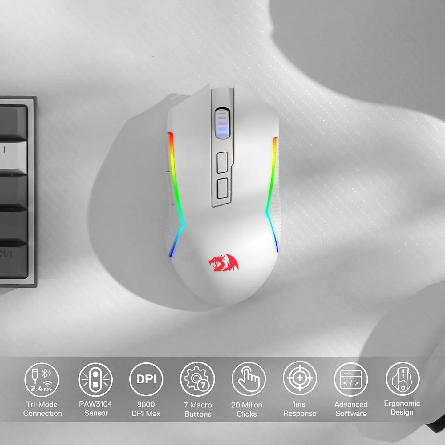 Redragon M693 Wireless Wired BT 8000 DPI Gaming Mouse