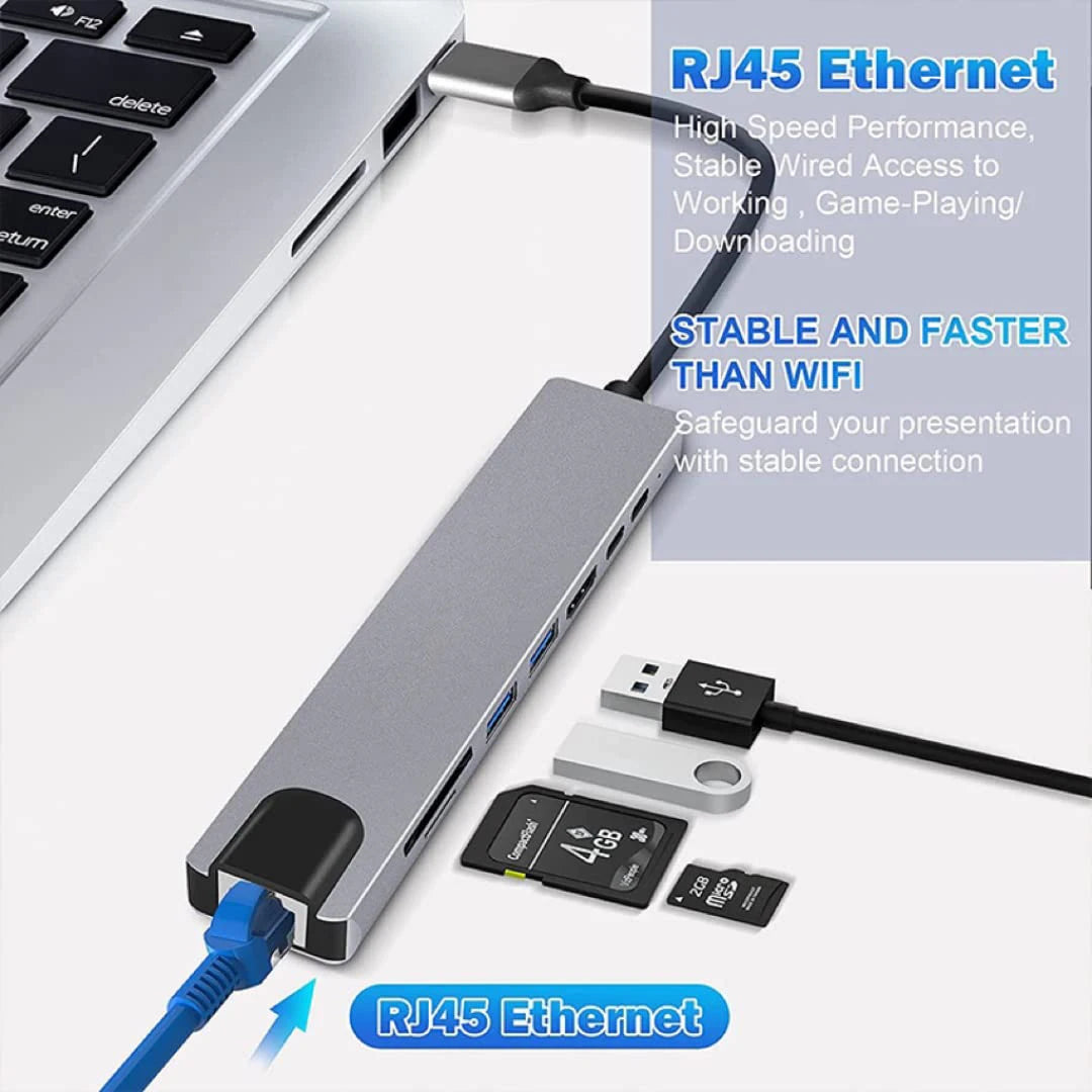 8 in 1 USB Type C Hub 4K HDTV Adapter
