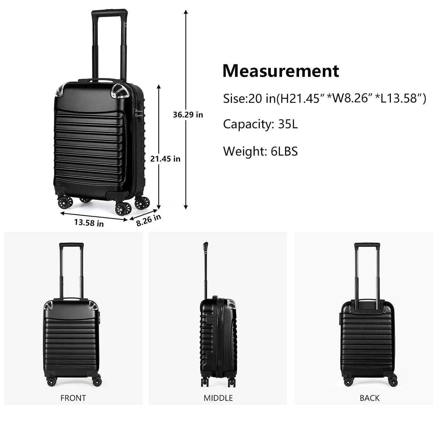 Carry On Luggage 20 Inch Spinner Wheels Suitcase TSA Lock
