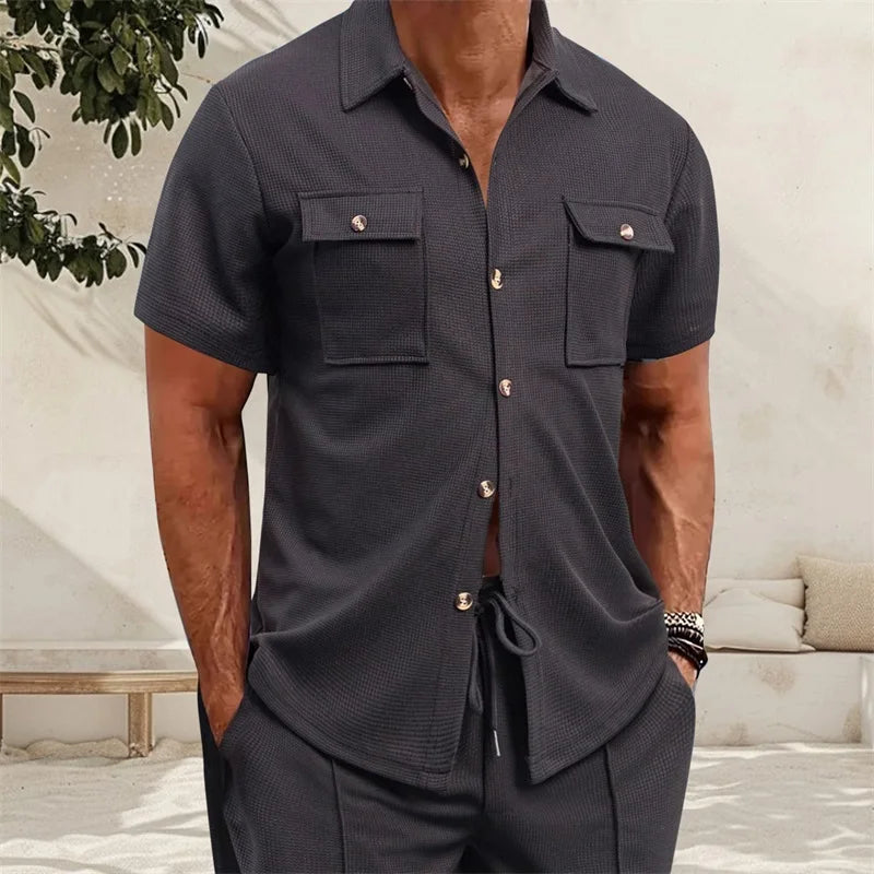 Men's Casual Short Sleeve Button Down Shirt for All Seasons