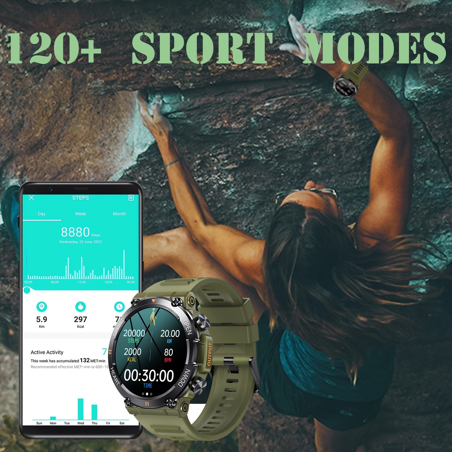 120+ Sport Modes Rugged Smart Watch for Men